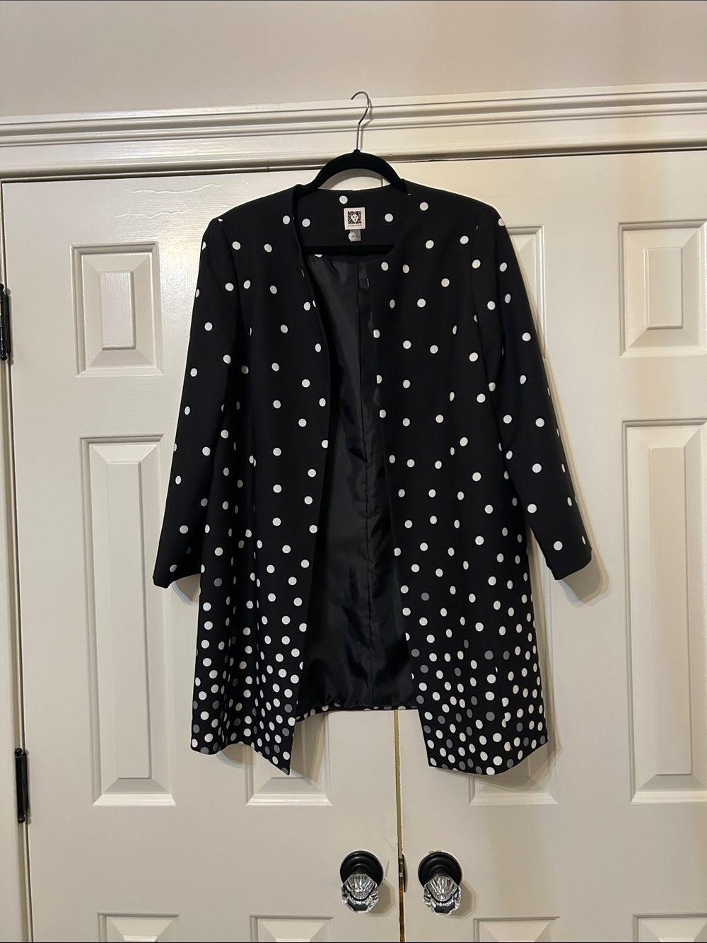 ANNE KLEIN Black Polka Dot Open Front Blazer/Coat Size Large
